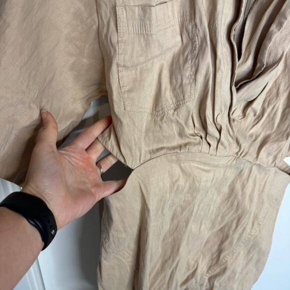 Zara Khaki Tan Linen Blend Side Cutout Mini Dress 9479/077 Size Large - Picture 5 of 8